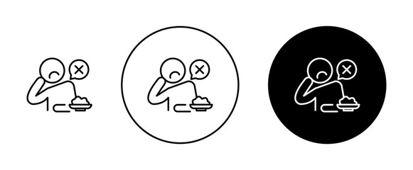 Lack of Appetite Line Icon Set. Hunger Absence symbol in black and blue color.
