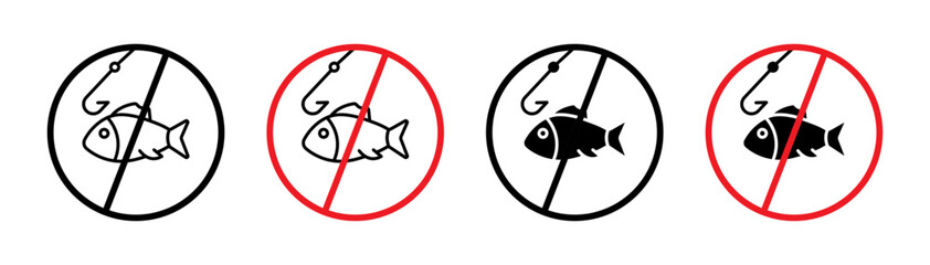 No Fishing Line Icon Set. Ban Aquatic Fishing Preserve symbol in black and blue color. - obrazy, fototapety, plakaty