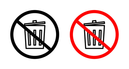 No Trash Line Icon Set. Garbage Free and Trashcan symbol in black and blue color. - obrazy, fototapety, plakaty