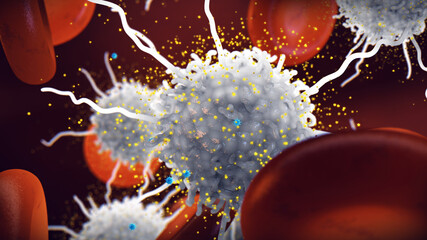 Macrophage releasing cytokines as a part of the body immune response to viral infection. A cytokine storm occurs when your immune system responds too aggressively to infection - 751281492