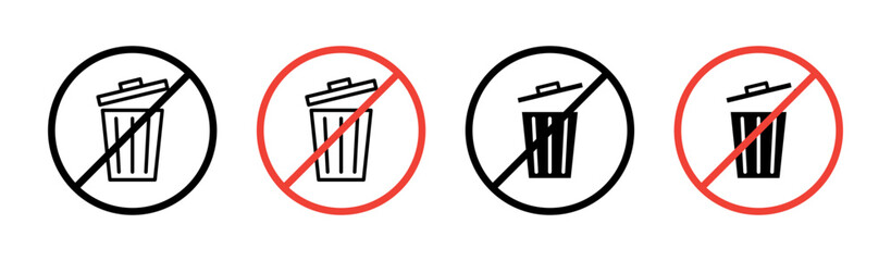 No Trash Vector Illustration Set. Garbage Free and Trashcan Sign suitable for apps and websites UI design style.