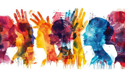 Colorful hand art watercolor painting depicting Women's Day, women's movement