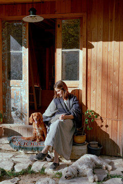 
portrait of woman with dogs