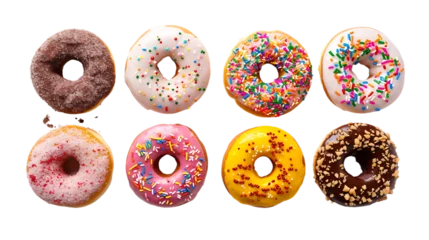 Tuinposter donuts with various flavors mixed with sprinkles on a transparent background © Rosie