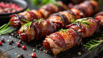 Foto op Canvas Dates wrapped in bacon, a delightful combination of sweetness and savory flavors © imagemir
