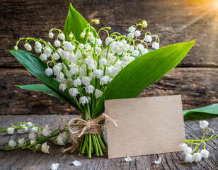 Blank greeting card with lily of the valley bouquet Pattern from white flowers