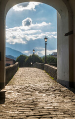 Ancient stone bridge in Pontremoli, Massa, Carrara, Tuscany, Italy