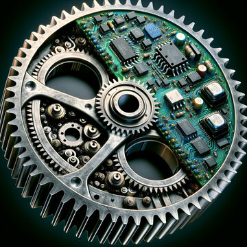 Metal gear combined with electronic circuitry.