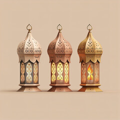 Lantern 3D Model in the style of orientalism, silver and amber. Elegant Gold lantern with intricate pattern