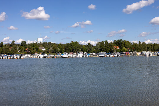 Moored boats and yachts in Trosa in the S&ouml;dermanland area, Sweden.