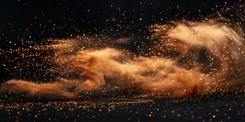 Sand particles exploding on a black background in a large. Generative Ai