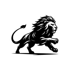 Black and white illustration of a lion. Majestic logo of a lion isolated on white background.