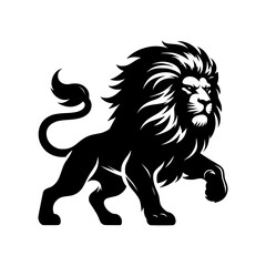 Obraz premium Black and white illustration of a lion. Majestic logo of a lion isolated on white background.