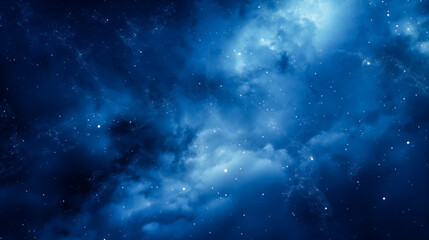 Naklejka premium Cosmic dust and stars in a deep blue nebula