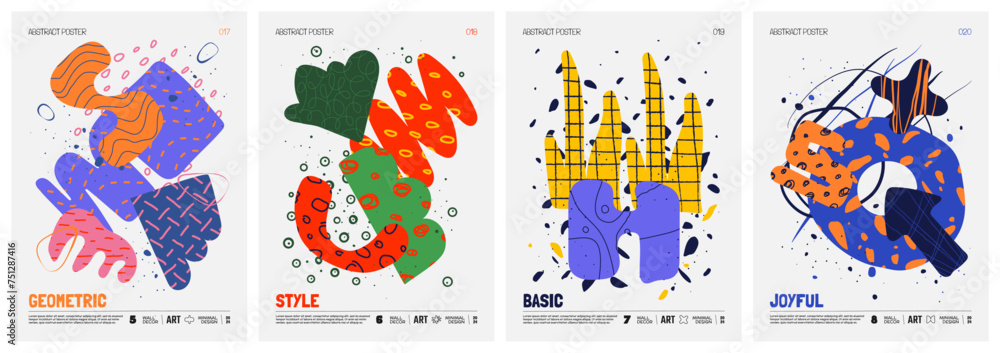 Leinwandbilder colorful vector minimalistic posters with bizarre abstract geometric unusual shapes and forms with d