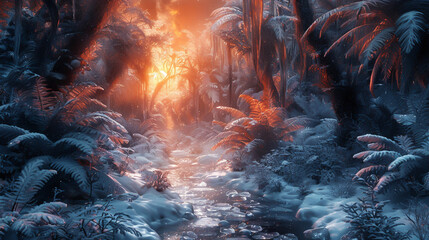 Fiery ice in a jungle blending elements