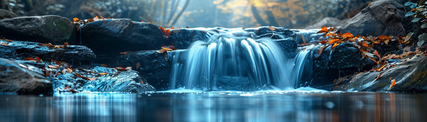 Still waterfall motion frozen in time serene and peaceful - obrazy, fototapety, plakaty