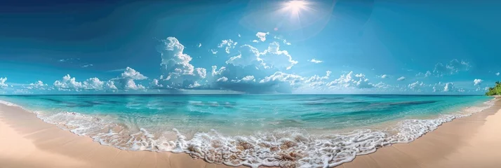 Foto auf Acrylglas Panoramic seascape of a tropical beach with a broad horizon. Generative Ai © Planum