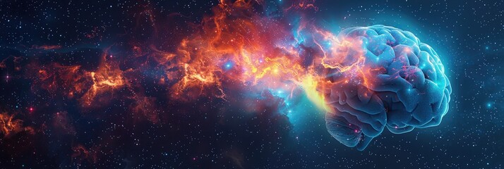 Gorgeous and exquisite cosmic brain adorned with nebulae and brilliant stars. Generative Ai © Planum