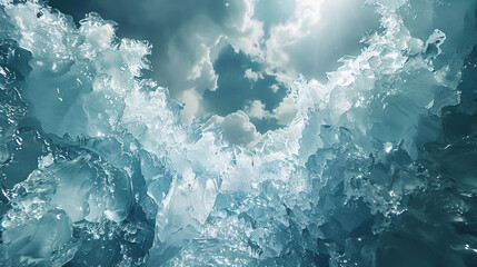 Warm glacier under the sun ice meeting unexpected heat - obrazy, fototapety, plakaty
