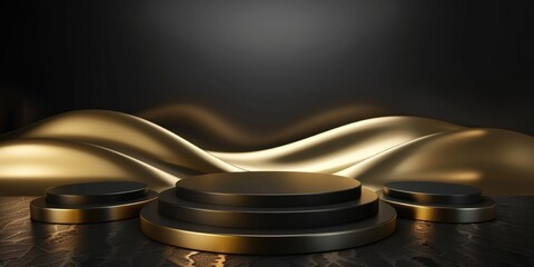 luxury golden and black product presentation background, podium, podest