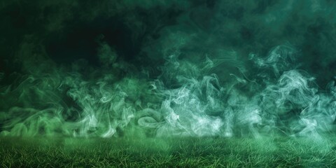 green toxic smoke on field - obrazy, fototapety, plakaty