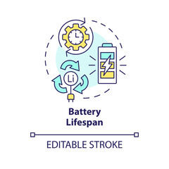 Battery lifespan multi color concept icon. Lithium battery capacity. Charging evolution. Round shape line illustration. Abstract idea. Graphic design. Easy to use in brochure, booklet