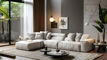 Modern living room interior in an attic. concept for a 3D render.