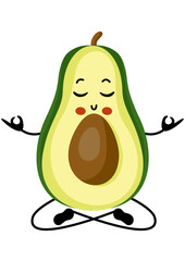 Cute avocado mascot doing yoga meditation