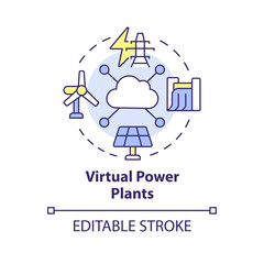 Virtual power plants multi color concept icon. Ecofriendly generation facilities. Renewable energy parks. Round shape line illustration. Abstract idea. Graphic design. Easy to use in brochure, booklet