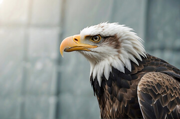 Obraz premium Powerful Bald Eagle Profile View on a Light Gray Background