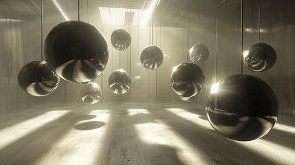 Luminous orbs suspended in a void, casting gentle shadows and creating a serene yet captivating atmosphere.