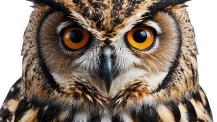 Obraz premium Owl, Photo of a Owl isolated on Plain White Background, Photo Studio Shoot of Owl with a Transparent/PNG Background