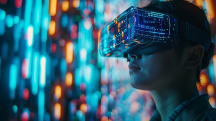 A virtual reality experience simulating the impact of blockchain on future business and finance models - obrazy, fototapety, plakaty