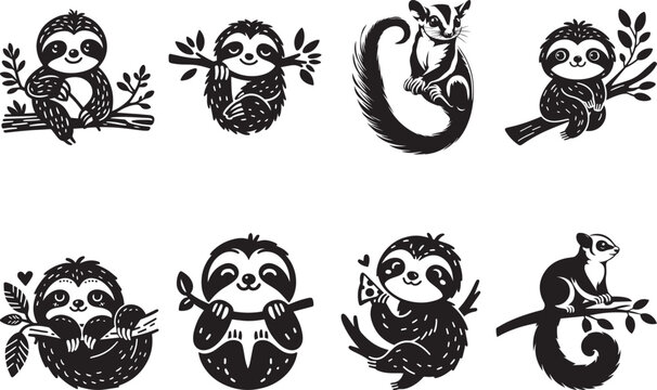 Sloth  Silhouettes EPS Sloth And Lemur Vector Lemur Clipart	
