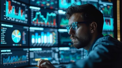 Financial analysts using machine learning tools to predict market trends and inform strategic business decisions