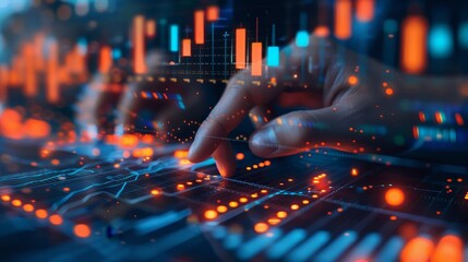 Financial analysts predicting market trends with blockchain data analytics for business and finance