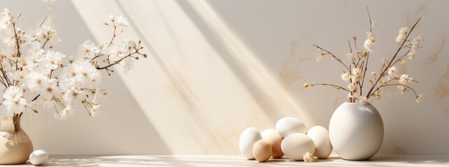 Easter background in light and neutral colors, copy space