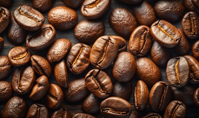 Fototapeta premium Background of roasted coffee beans close up.