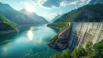 Innovative hydroelectric dam generating renewable energy, demonstrating sustainable technology and innovation