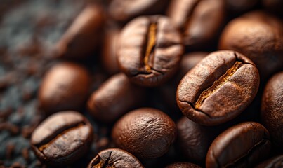 Background of roasted coffee beans close up.