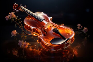 violin close-up on a dark fiery background. Stringed musical instruments concept.