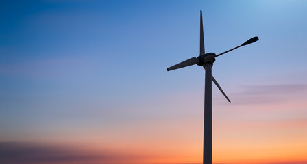 Windmill Sustainable Power Field Generator Electricity on Sunset Nature, Eco System Ecology...