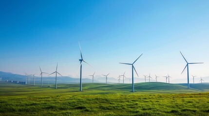 Fototapeta premium Innovative wind farm with modern turbines, exemplifying renewable energy