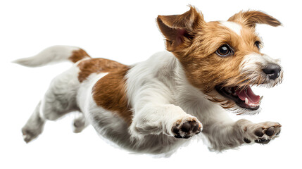 Healthy Jack Russell dog jumping, isolated on transparent background