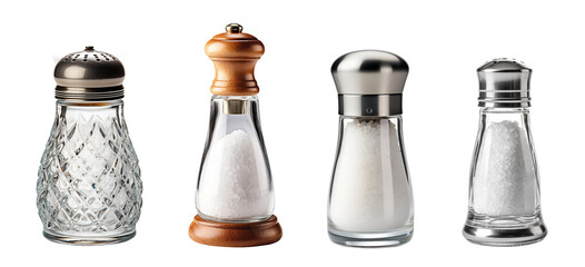 Salt shaker collection isolated on transparent background. Generative AI - obrazy, fototapety, plakaty