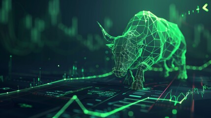 Bull Market Concept with Glowing Digital Graph, Symbolizing Economic Growth and Stock Market Success - obrazy, fototapety, plakaty