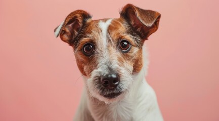 Tan Dog with Floppy Ears Posing Against Pink Backdrop - Generative AI