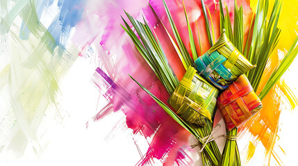 Abstract oil hand painting of ketupat, Eid al-Fitr holiday - Powered by Adobe