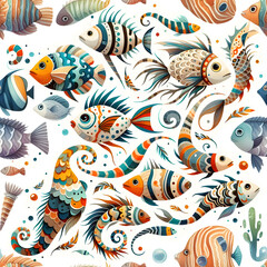 Fototapeta na wymiar fish Seamless pattern ornamental colorful.